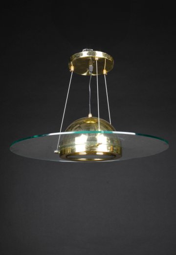 Polished Brass & Glass "Saucer" Semi Flush Hanging Fixture