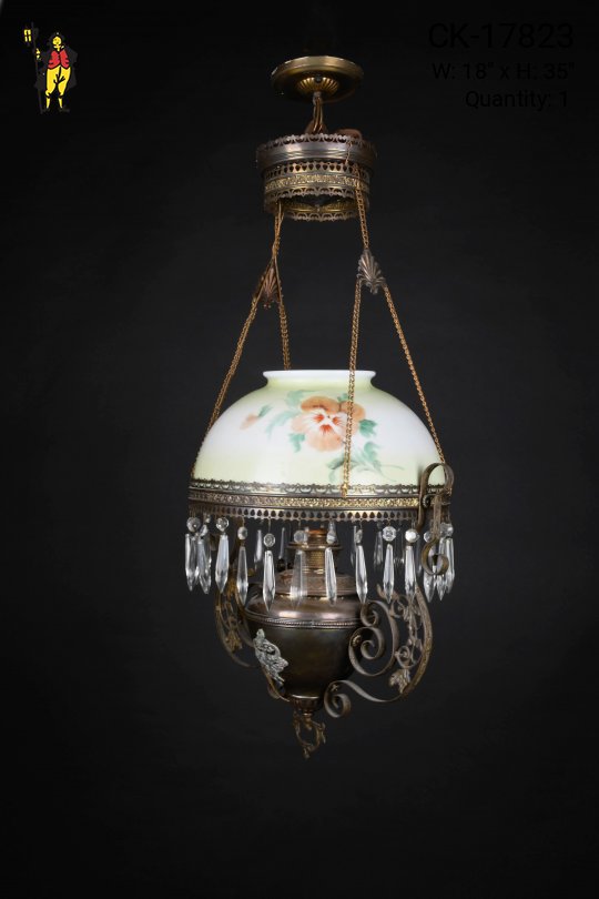 Floral Shaded Victorian Hanging Pendant w/Crystal Drops