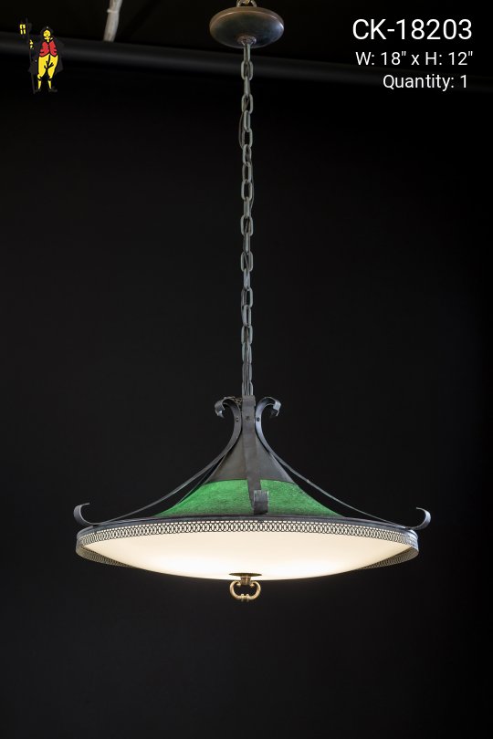 Wrought Iron & Green Glass Pendant