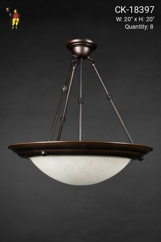 Bronze & Frosted Glass Hanging Bowl Pendant