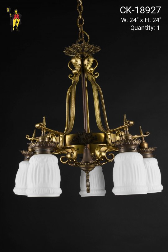 Antique Brass Five Light Gothic Chandelier
