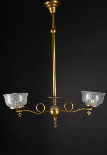 30" Faux-Oil/Gaslight Electrified Linear "Swirl" Two Light Hanging Fixture