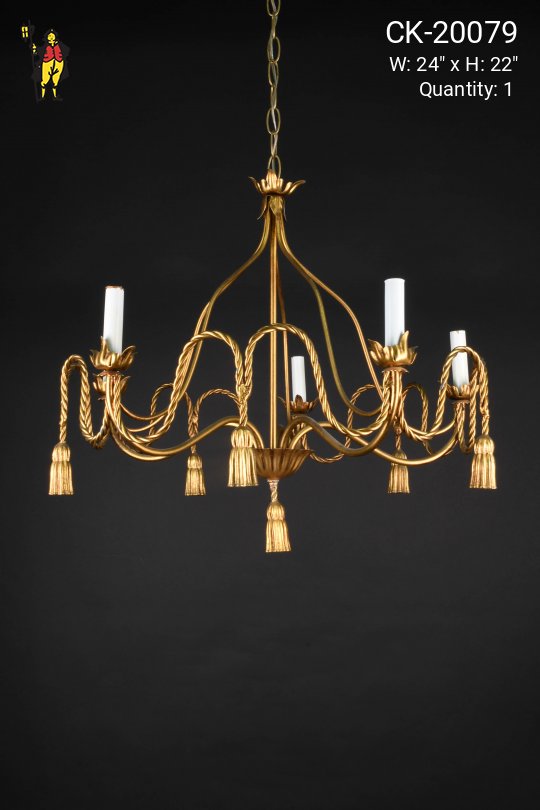 Brass Five Light Tassel Chandelier