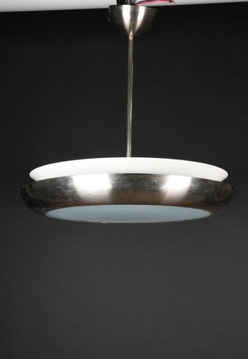 Nickel Hanging Pendant w/Glass Diffuser (One Textured, One Smooth)