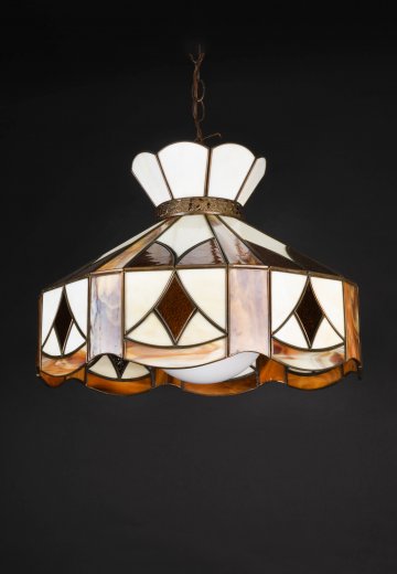 Brown, Beige, & White Art Glass Hanging Pendant