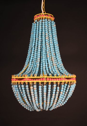 Blue, Red, & Yellow Beaded Basket Chandelier