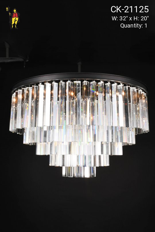 Contemporary Bronze & Crystal Drop Chandelier