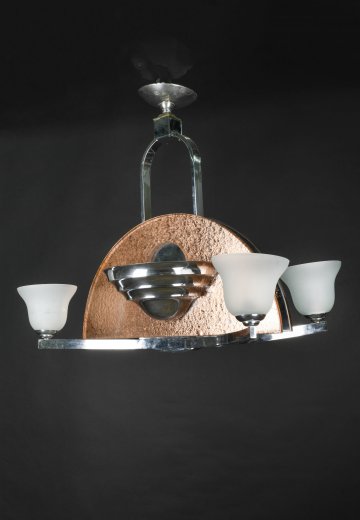 Art Deco Six Light Nickel & Glass Hanging Fixture