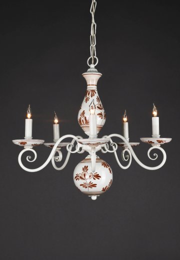 Floral Painted White Five Light Traditional Chandelier