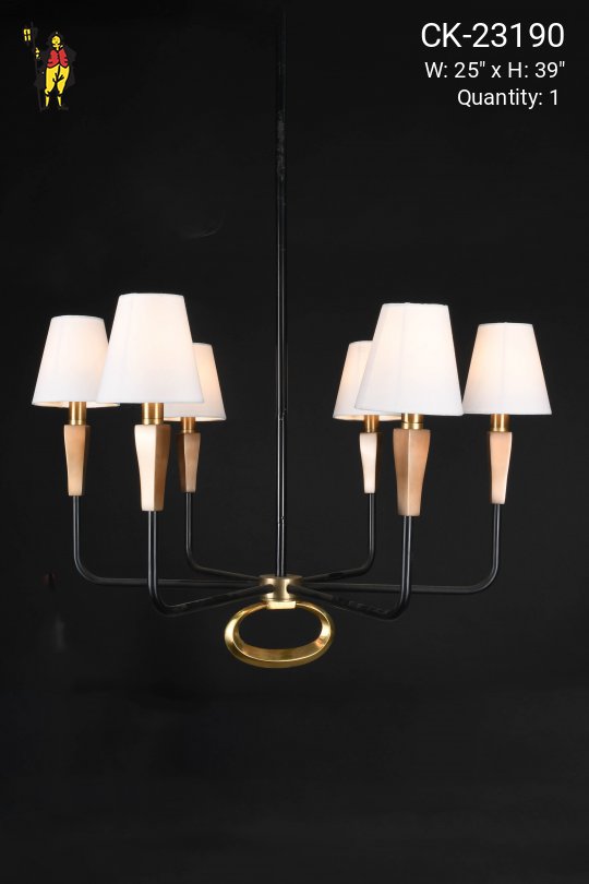 Black Six Light Formal Hanging Fixture w/Brass Accent