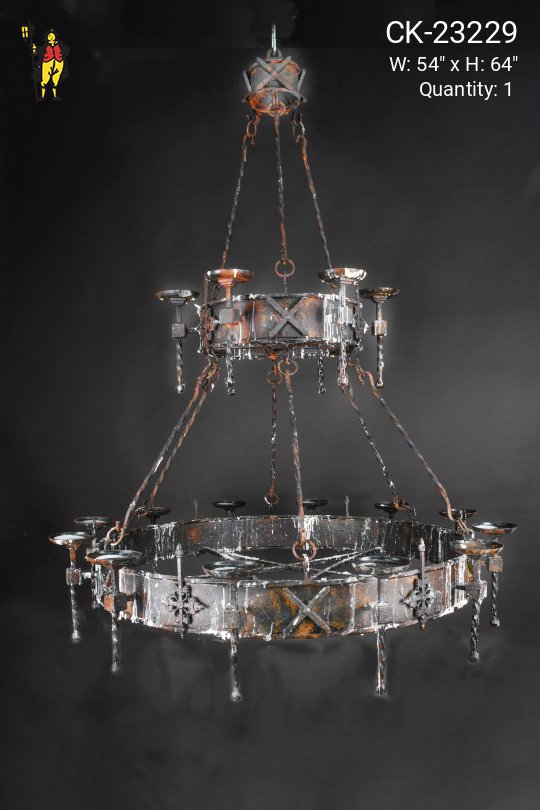 Wrought Iron Two Tiered Non-Electric Chandelier