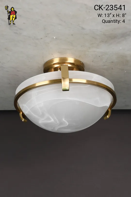 13" Alabaster & Brass Semi-Flush Fixture