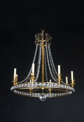 Eight Candle Contemporary Brass & Glass Chandelier