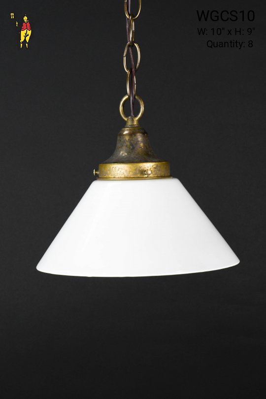 10" White Glass Cone Shade Pendant (3 1/4" Holder)