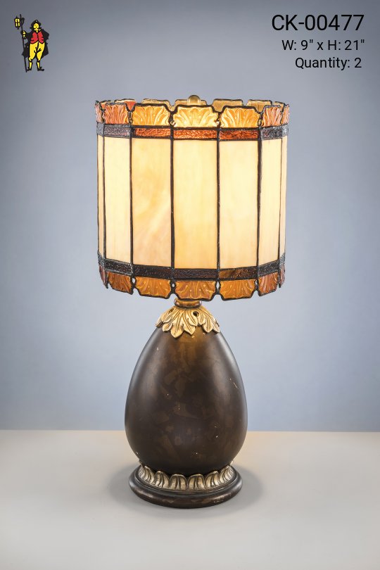 Mission Style Bronze Table Lamp w/Glass Shade