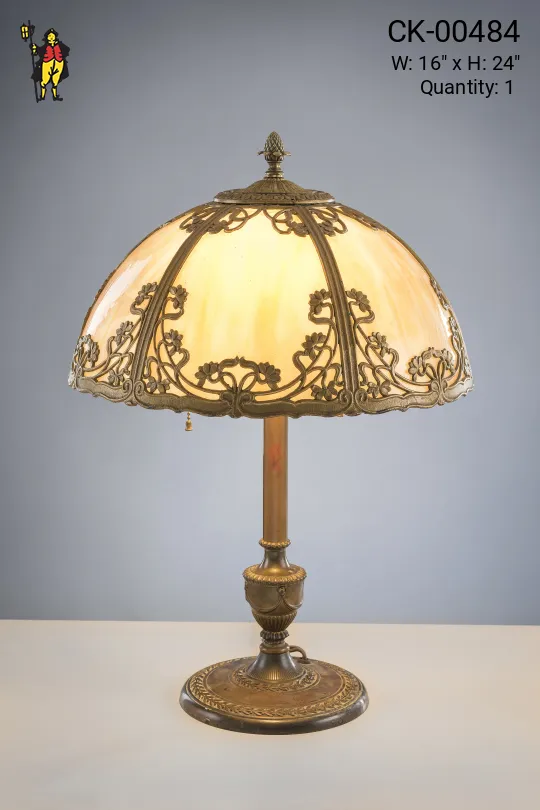 Brass Table Lamp w/Art Glass Shade