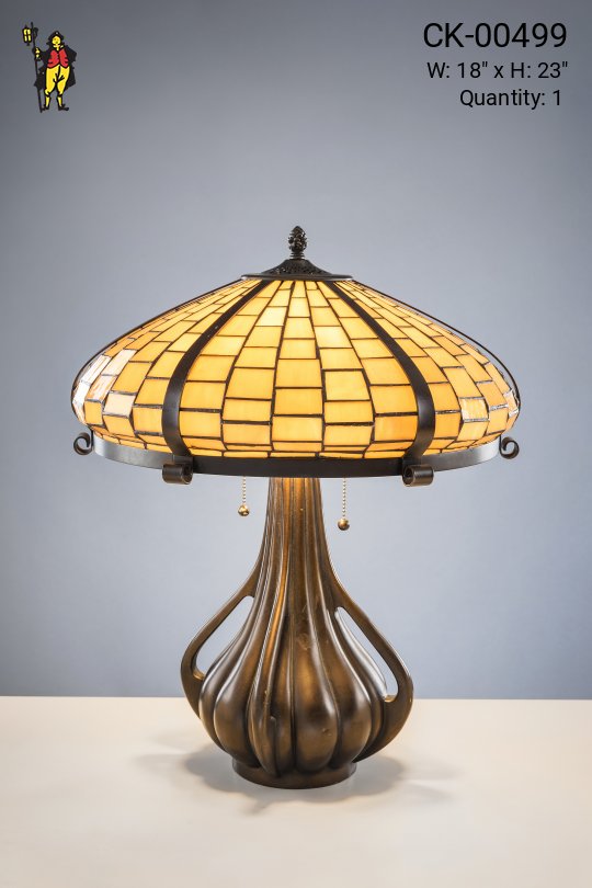 Mission Table Lamp w/Art Glass Shade