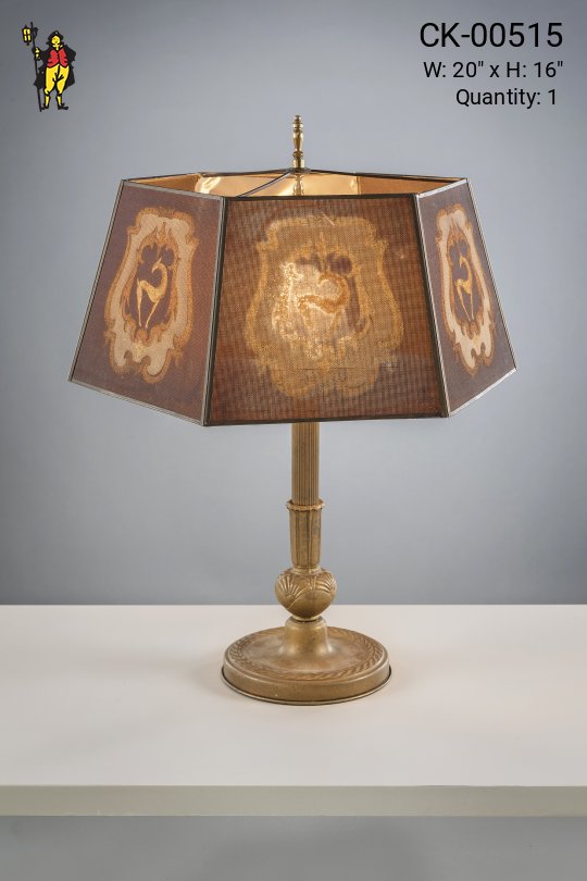 Mica Screen Shaded Antique Brass Table Lamp