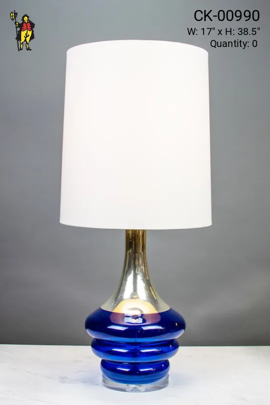 Blue Glass & Polished Silver Table Lamp