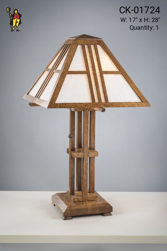 Wooden Table Lamp w/Milk Glass Shade