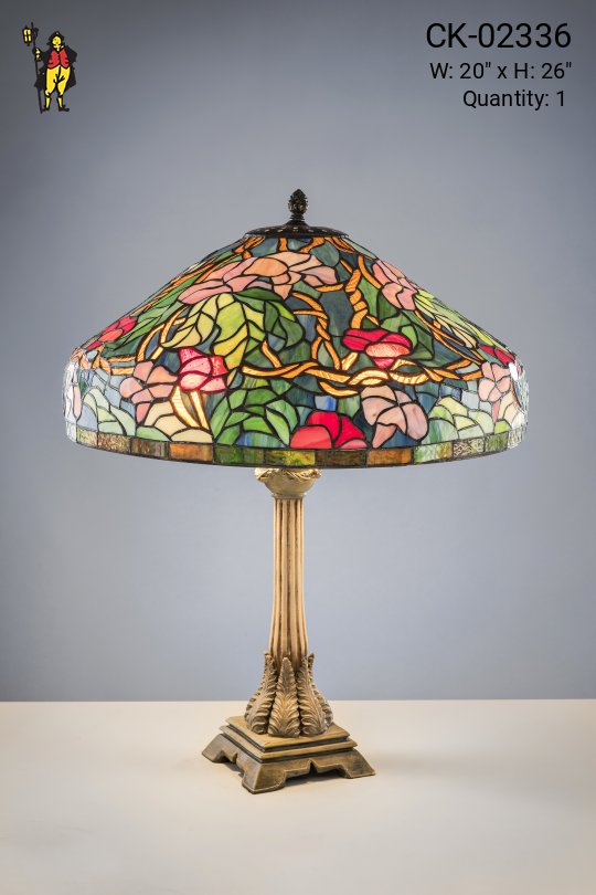 Bronze Table Lamp w/Multicolor Tiffany Shade