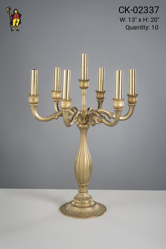 Seven Light Brass Table Candelabra