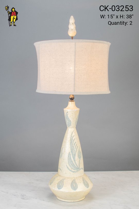 White & Blue Painted Ceramic Table Lamp