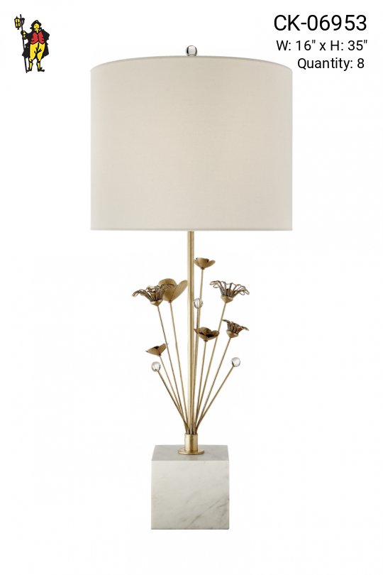 Modern Floral Brass & Marble Table Lamp