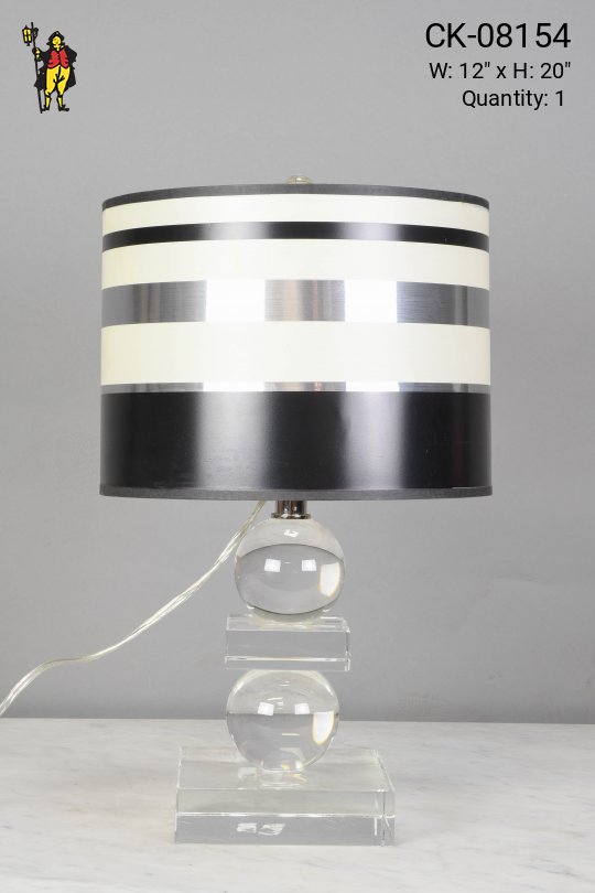 Contemporary Crystal Table Lamp w/Black & Chrome Shade