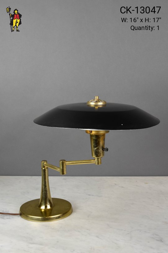 Black & Brass Mid Century Metal Shaded Swing Arm Table Lamp