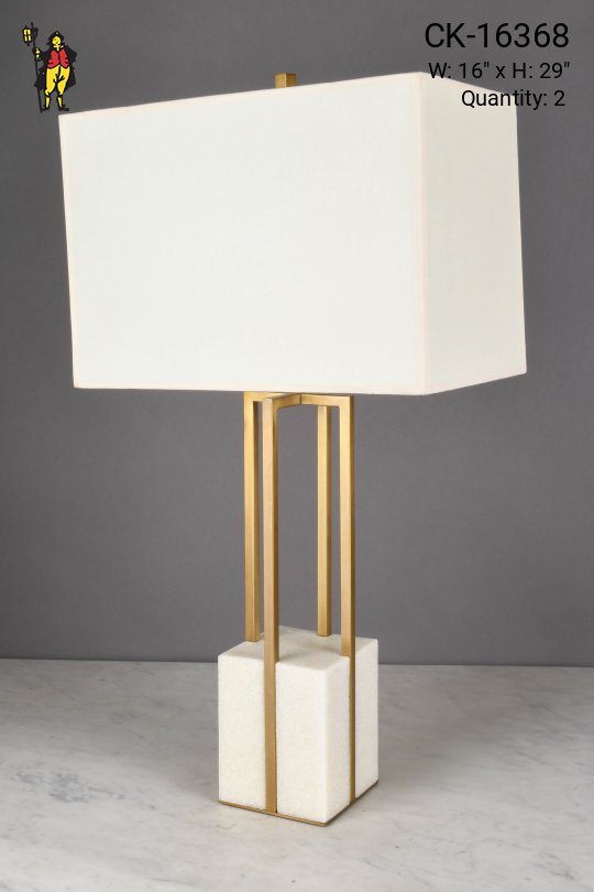 Brass Geometric Table Lamp w/Marble Base