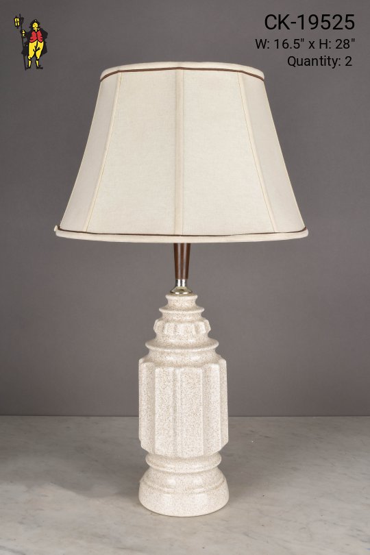 Speckle Painted Off White Ceramic Table Lamp w/Wooden Accent
