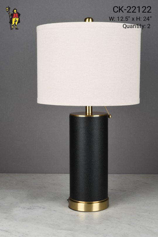 Faux-Leather Wrapped Black & Brass Table Lamp