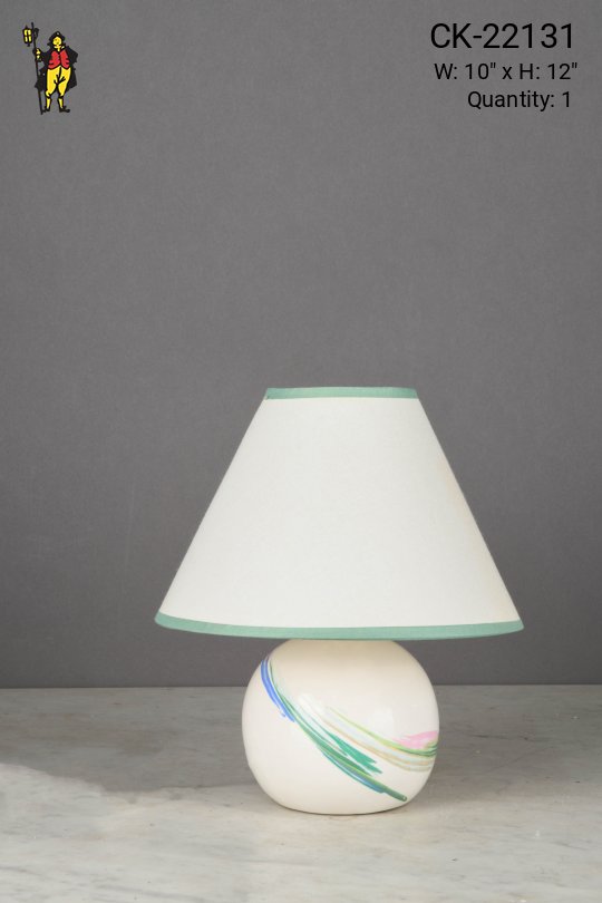 Ceramic White & Multicolor Painted Small Table Lamp