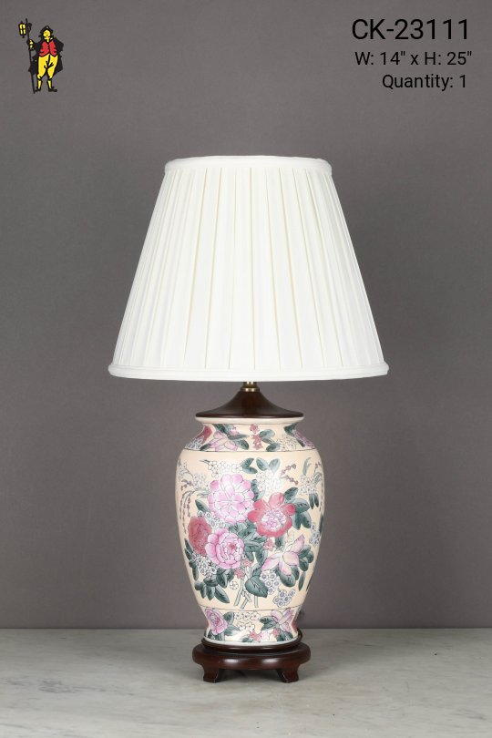 Off White & Painted Floral Table Lamp