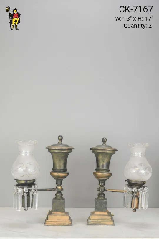 Green Victorian Astral Oil Lamps