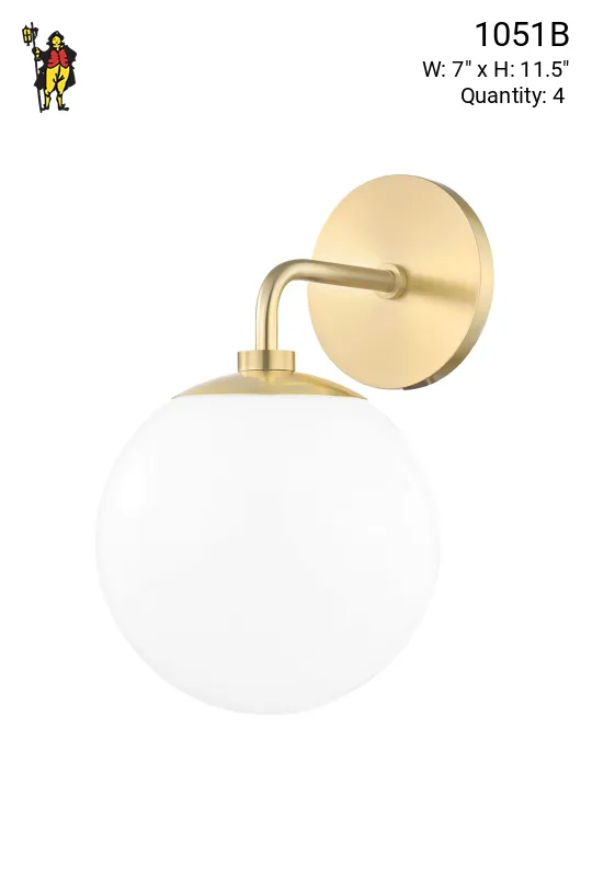 Brass One Light Wall Sconce w/Glass Globe