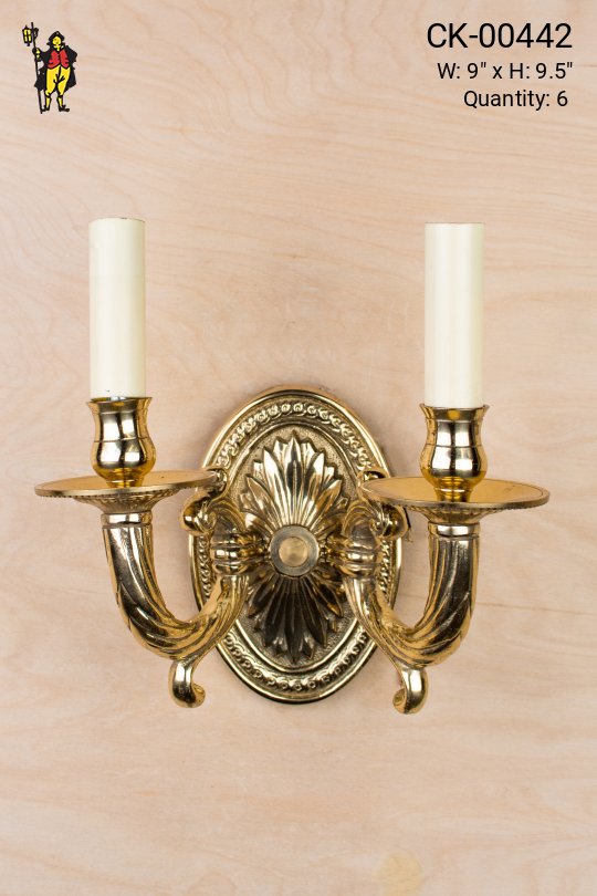 Two Arm Candle Polished Brass Wall Sconce
