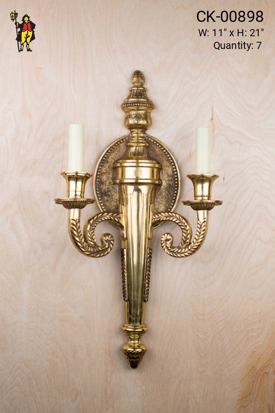 Large Brass Traditional Two Light Wall Sconce