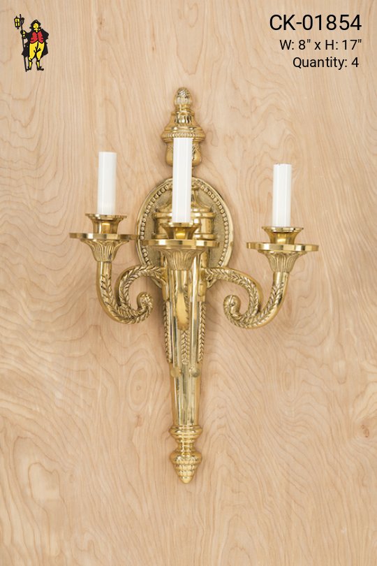 Three Light Polished Brass Wall Sconce