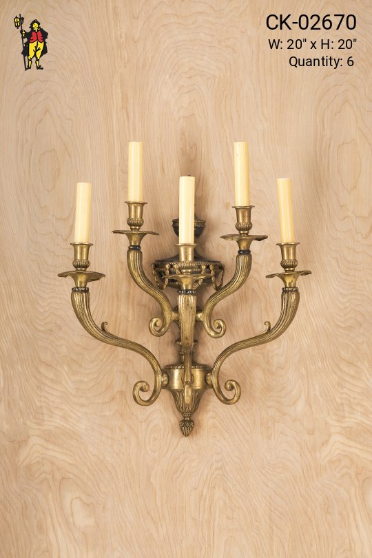 Brass Five Candle Wall Sconce