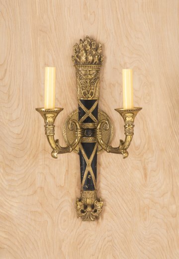 Two Candle Black & Brass Wall Sconce