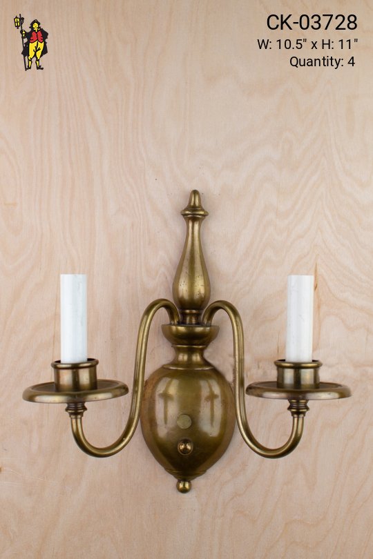 Two Candle Brass Curved Arm Wall Sconce
