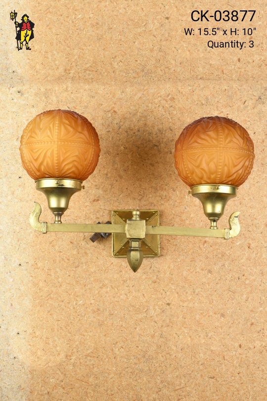 Two Light Straight Arm Brass Wall Sconce