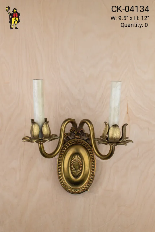 Two Floral Arm Brass Wall Sconce