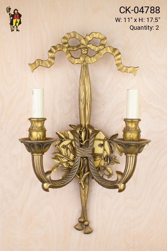 Brass Ribbon Two Candle Wall Sconce