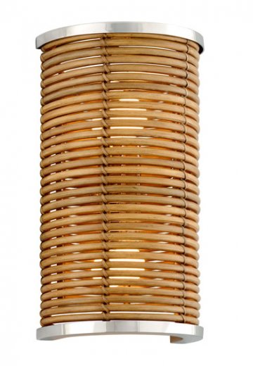 Wicker & Stainless Steel Two Light Wall Sconce