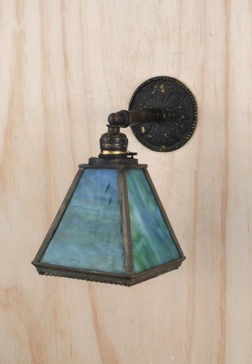 Black Down Light Blue Glass Shaded Wall Sconce