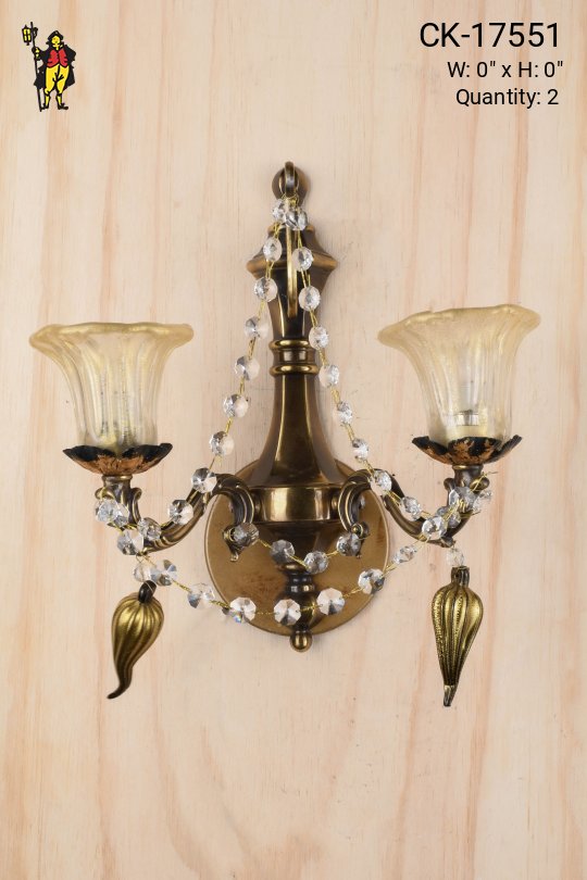 Antique Brass Two Light Wall Sconce w/Crystal Accents