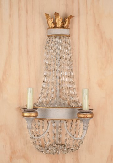 Two Candle Crystal Basket Wall Sconce